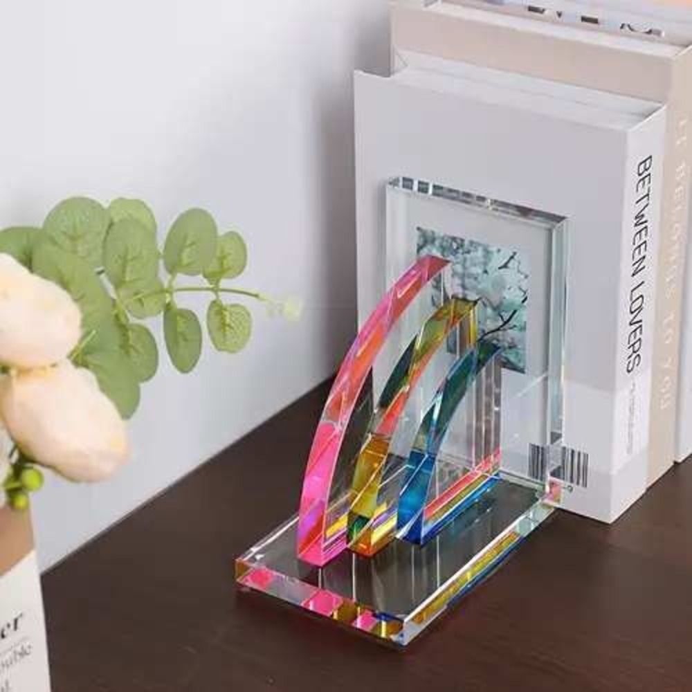 NWT MAX STUDIO Single Glass Rainbow‎ Bookend Neon Lucite Style Colorful Decor